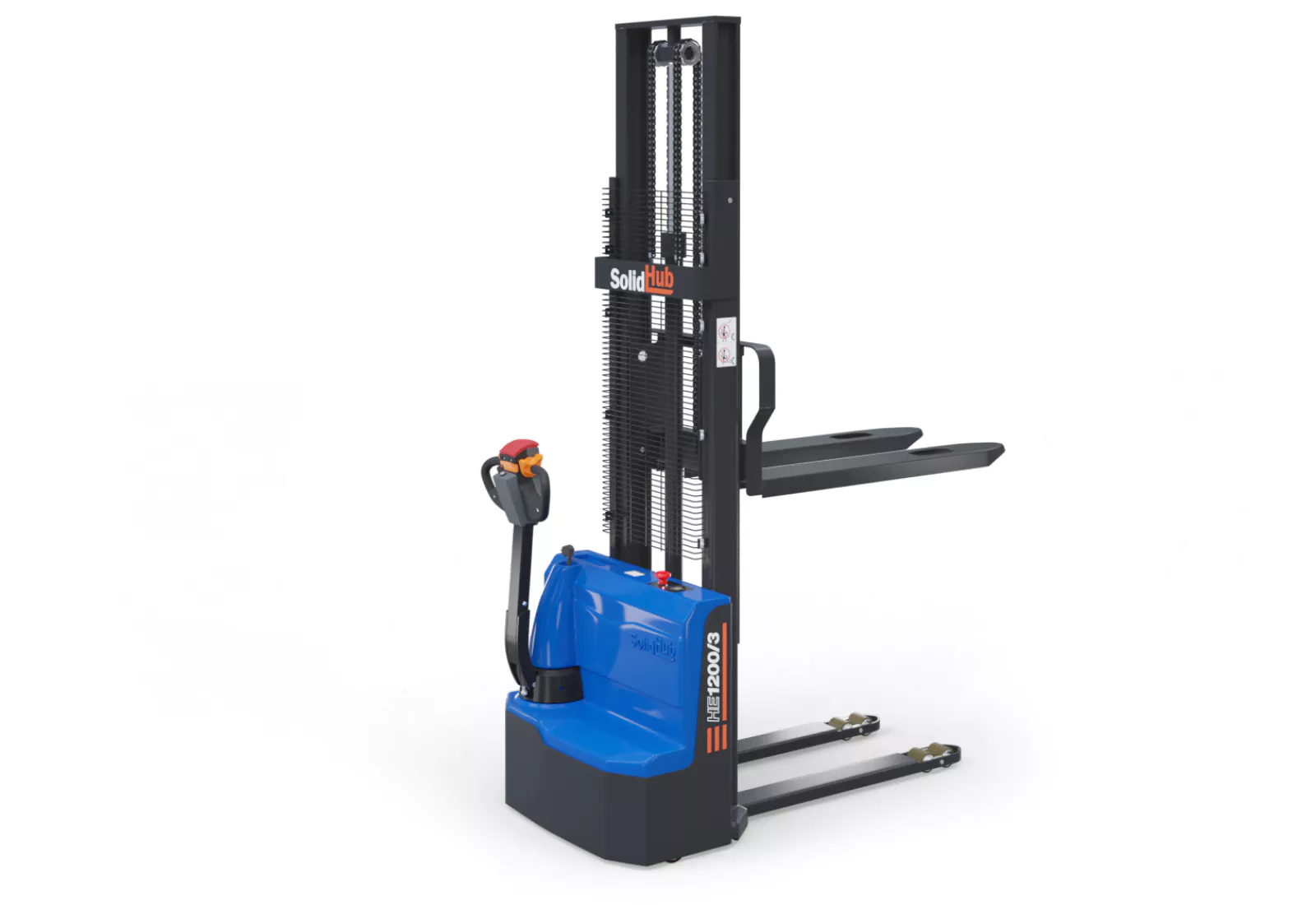 Electric stacker HE1200/3, lifting height 86 - 3.000 mm, WLL 1.200 kg, SolidHub